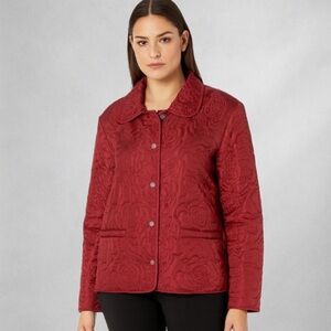 JG Hook Women’s Red Quilted Floral Jacket L Button Front Outdoor Lightweight